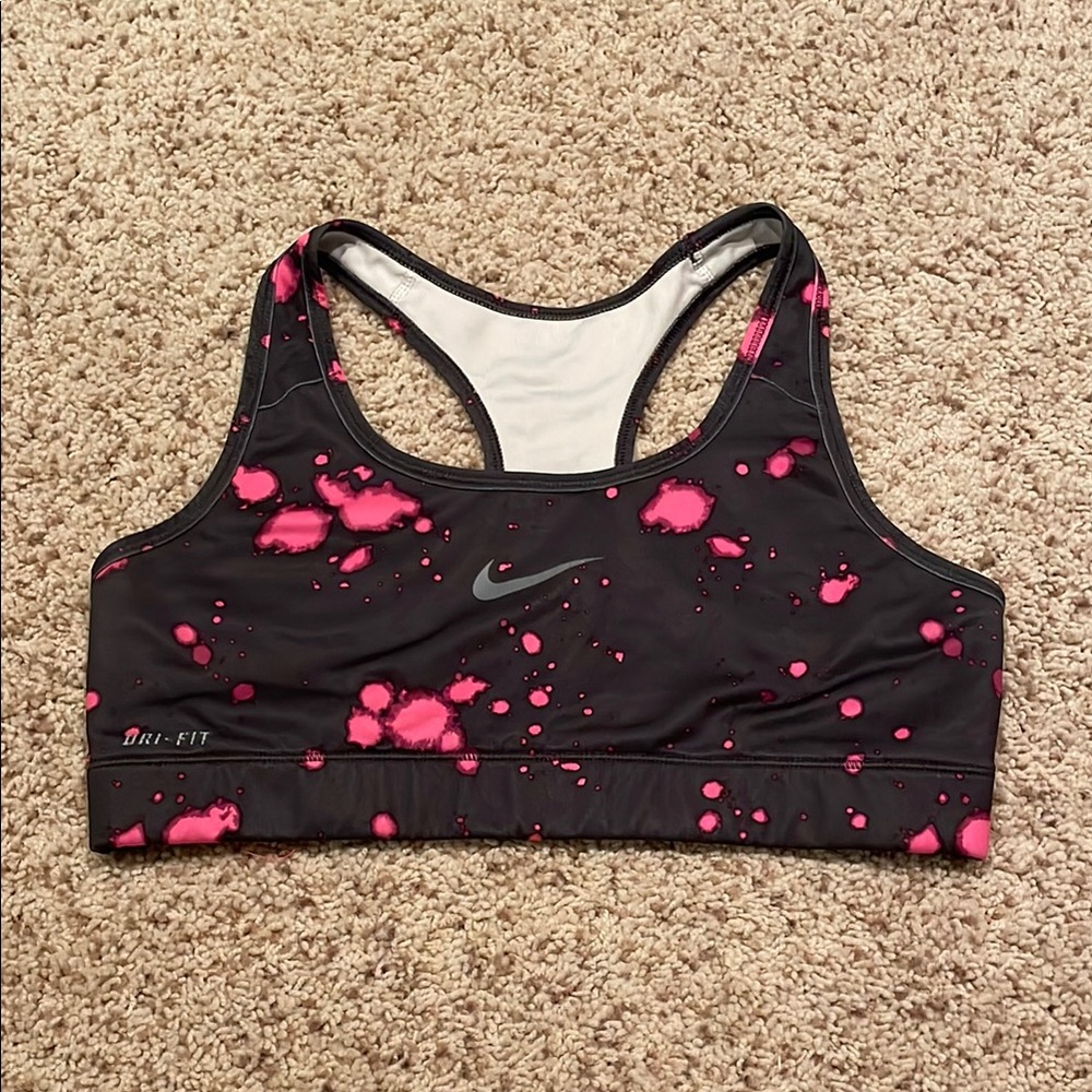 Nike Women's Black and Pink Splatter Sports Bra